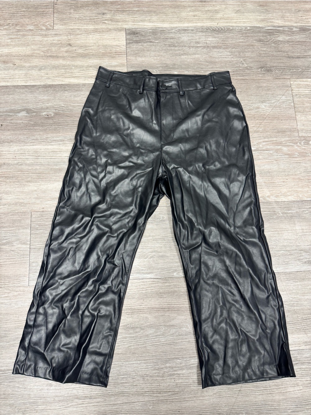 Old Navy Black Faux Leather Wide Leg Petite Pants